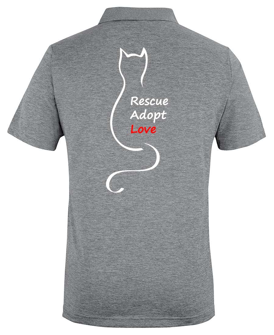 Perth Animal Rescue Polo with embroidery on chest and slogan on back