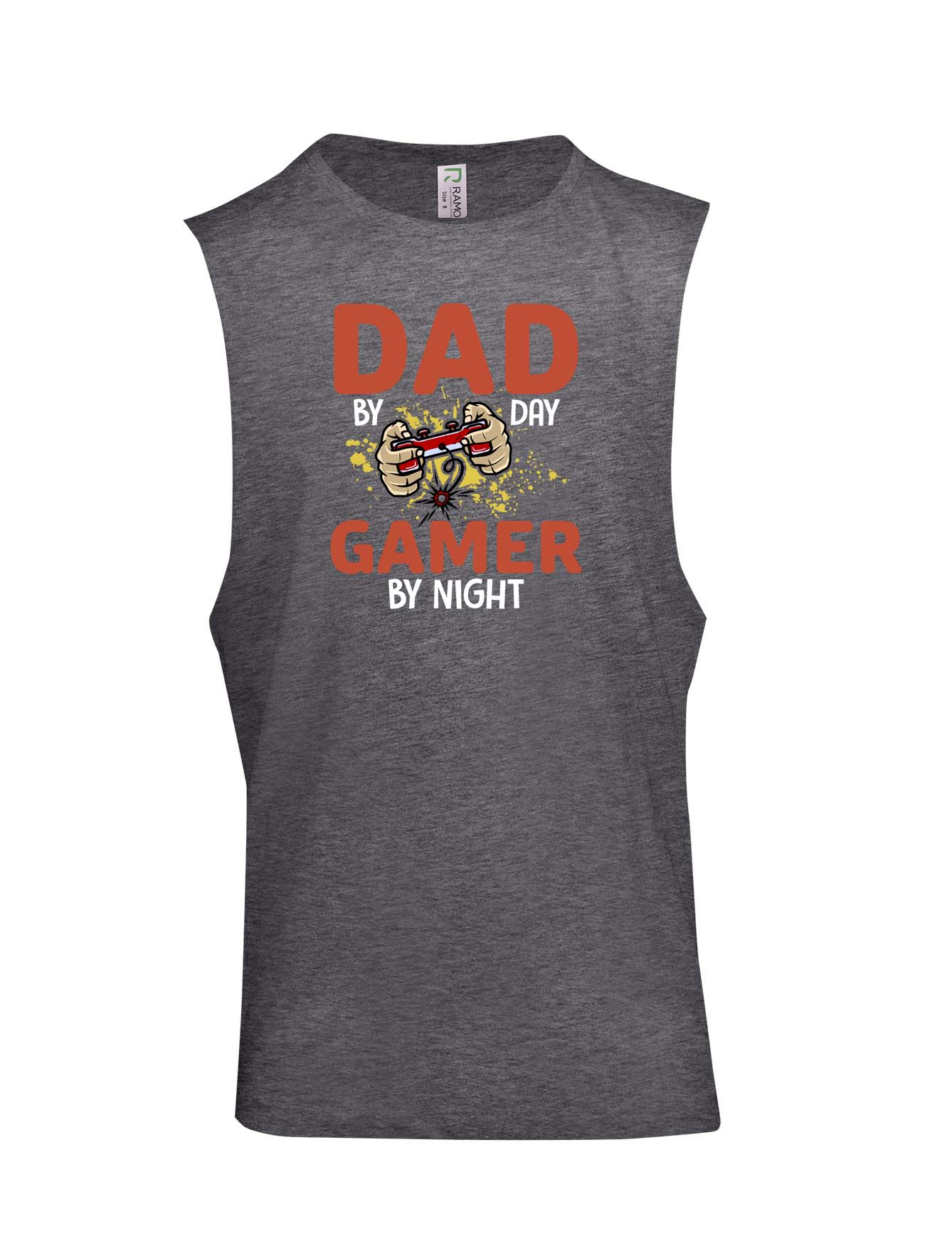 Dad by Day Gamer by Night Logo - Fathers Day Muscle T